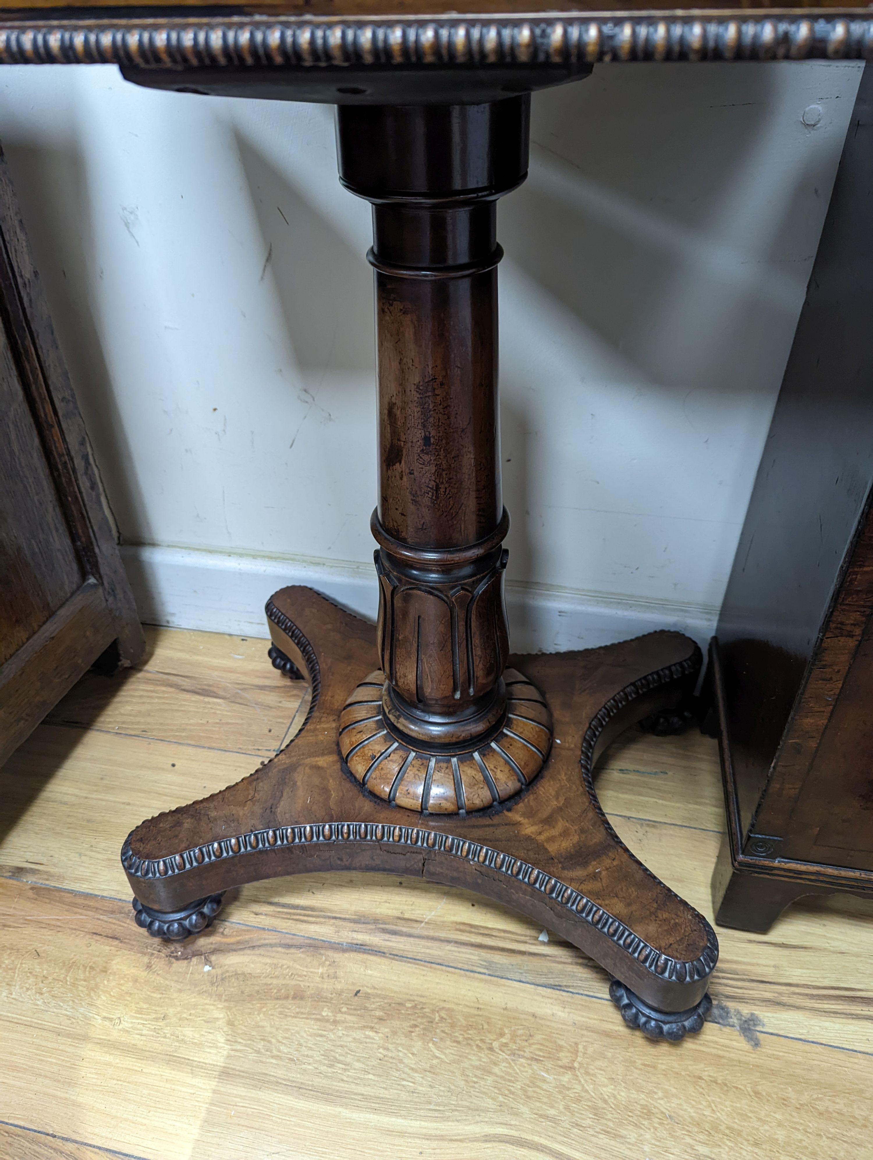 A William IV mahogany sewing table (converted from a teapoy), width 45cm, depth 37cm, height 78cm